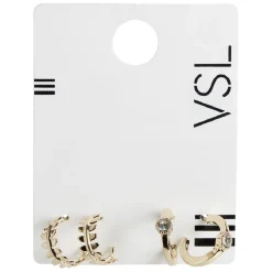 Gifi Lot de 2 paires de mini créoles design feuillage et strass blanc
