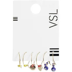 Hot Gifi Lot de 3 paires de mini créoles métal doré avec pendentif et perles colorées