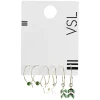 New Gifi Lot de 3 paires de mini créoles pendentif feuille/fleur/perle vert et doré