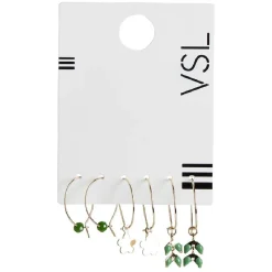 New Gifi Lot de 3 paires de mini créoles pendentif feuille/fleur/perle vert et doré