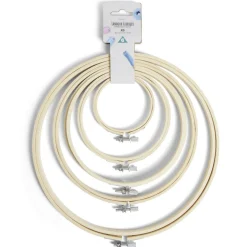 Gifi Lot de 5 tambours à broder différents diamètres bambou beige