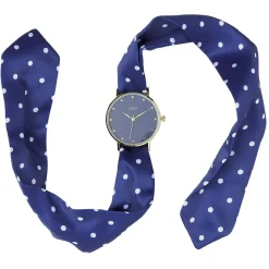 New Gifi Montre bracelet tissu bleu à pois blanc à cadran rond
