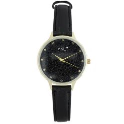 Clearance Gifi Montre femme bracelet pu noir et cadran doré