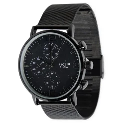Hot Gifi Montre ronde bracelet milanais métal noir