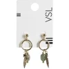 Online Gifi Paire de boucles d'oreilles anneau avec 3 pendentifs vert et doré