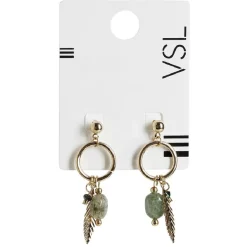 Online Gifi Paire de boucles d'oreilles anneau avec 3 pendentifs vert et doré