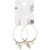 Hot Gifi Paire de boucles d'oreilles créoles avec perles pampilles blanc et doré