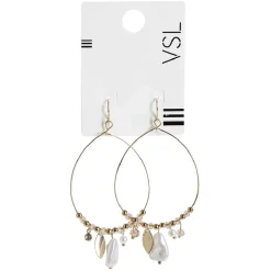 Hot Gifi Paire de boucles d'oreilles créoles avec perles pampilles blanc et doré