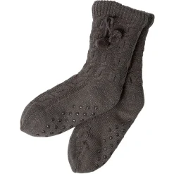 Gifi Paire de chausettes intérieur Femme gris foncé avec pompons
