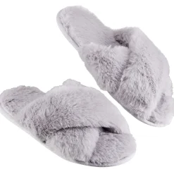 Discount Gifi Paire de chaussons à brides croisées femme gris
