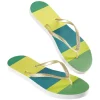 Hot Gifi Paire de tongs Femme rayé vert bleu jaune T38/39