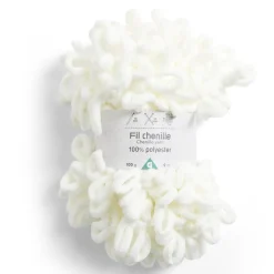 Gifi Pelote fil à tricoter 9m effet chenille polyester blanc écru 100g