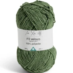 Gifi Pelote fil à tricoter 200m effet velours polyester vert 100g