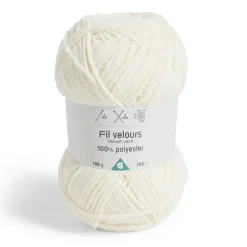 Gifi Pelote fil à tricoter 200m effet velours polyester écru 100g