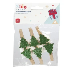 Gifi Jeux Créatifs<Pince porte-nom sapin vert pailletté en bois x6