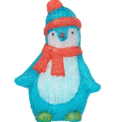 Gifi Pingouin lumineux bleu debout avec écharpe et bonnet rouge