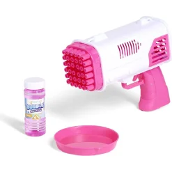 Pistolet bazooka à bulles 36 buses plastique rose*Gifi