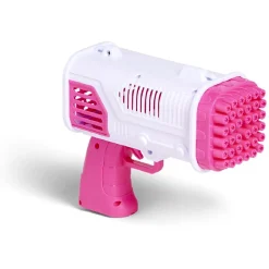 Pistolet bazooka à bulles 36 buses plastique rose*Gifi