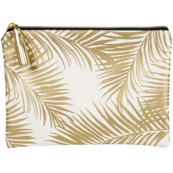Discount Gifi Pochette à maquillage motif feuillage tropical doré