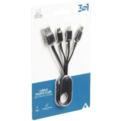 Porte clé câble de charge 3en1 lightning micro usb USBC blanc*Gifi New