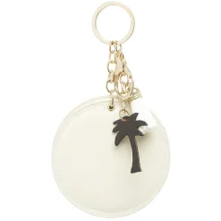 Hot Gifi Porte-clé miroir décor palmier avec pompon rose ou beige