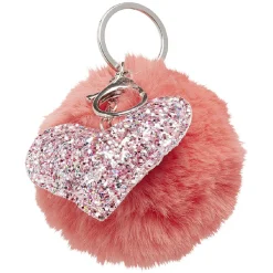 Discount Gifi Porte-clé pompon avec un coeur rose