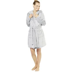Hot Gifi Robe de chambre pour femme avec capuche oreille gris