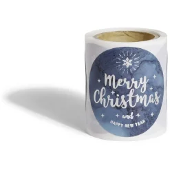 Rouleau étiquette autocollante Merry Christmas iridescent bleu Ø3cm x50*Gifi New