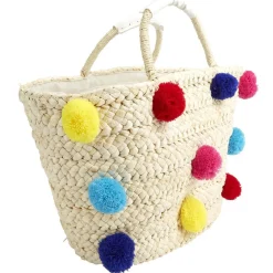 Clearance Gifi Sac de plage panier en paille à pompons colorés