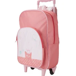 Gifi Sac à dos Trolley rose motif chat avec roulettes