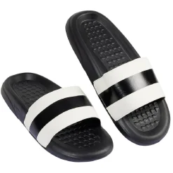 Discount Gifi Sandales claquettes plastique noir avec bandes blanches 42/43