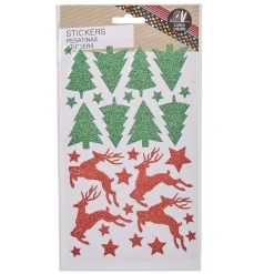 Gifi Sticker pailleté rouge et vert sapin renne