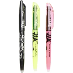 Stylo FriXion roller ball effaçable 1x noir 2x rose et jaune lumineux*Gifi New