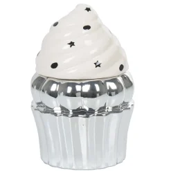 Gifi Sucrier cupcake gris argenté avec couvercle blanc