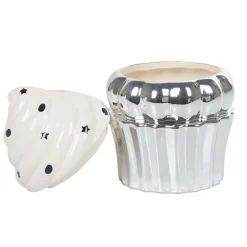 Gifi Sucrier cupcake gris argenté avec couvercle blanc