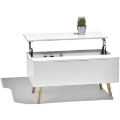 Gifi Table basse avec coffre de rangement blanc naturel Charlotte