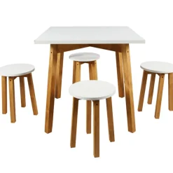 Gifi Table et 4 tabourets blanc pied marron