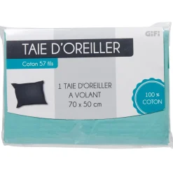 Gifi Taie d oreiller vert d eau avec volant