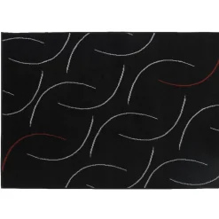Gifi Tapis géométrik noir design courbes blanches et rouges