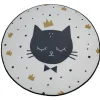 Gifi Tapis rond enfant blanc et doré design tête de chat noire