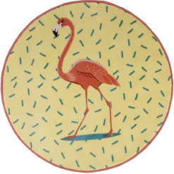 Gifi Tapis rond jaune motif flamant rose
