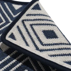 Gifi Tapis réversible bleu et blanc design losanges