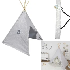 Tipi enfant gris imprimé pois blancs 120x120xH160cm*Gifi Discount