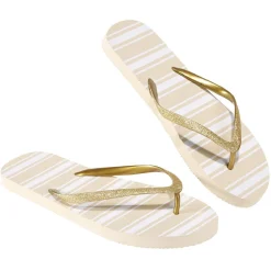 Sale Gifi Tongs Femme plastique beige rayure blanche bride pailleté doré 40/41