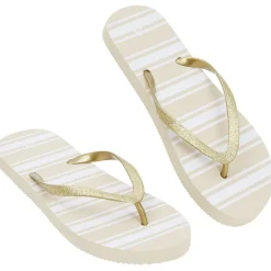 Outlet Gifi Tongs Femme plastique beige rayure blanche bride pailleté doré 36/37