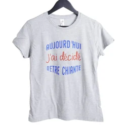 Online Gifi T-shirt femme coton gris avec inscription bleu et rouge