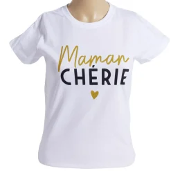 Online Gifi T-shirt femme inscription Maman Chérie coton blanc