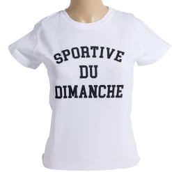Discount Gifi T-shirt femme inscription Sportive Du Dimanche coton blanc