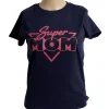 Hot Gifi T-shirt femme inscription Super Mom coton noir et rouge
