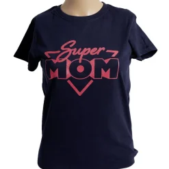 Hot Gifi T-shirt femme inscription Super Mom coton noir et rouge
